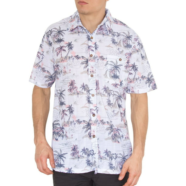 Mens Hawaiian Shirt Flower Leaf Printed Button Down Short Sleeve Dress Shirts 